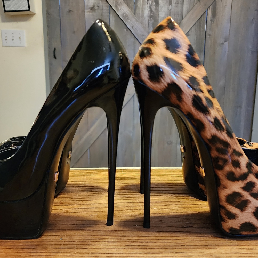 Women’s Leopard Print and Black Patent High Heel Pumps